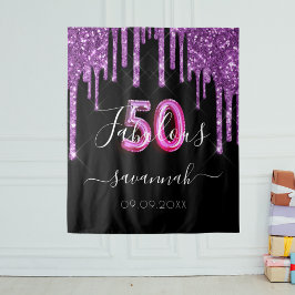 50 Verbluffende verjaardag zwarte paarse glitter Wandkleed