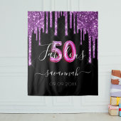 50 Verbluffende verjaardag zwarte paarse glitters Wandkleed