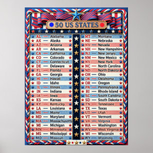 ★ 50 Verenigde Staten van Amerika Rode Blauwe V. Poster