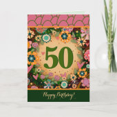 50 Verjaardag Bloemen Roze Groen Inspirivity Kaart (Voorkant)