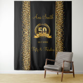 50 Verjaardag Goud & Zwart Verjaardag Party Tapest Wandkleed (In situ)