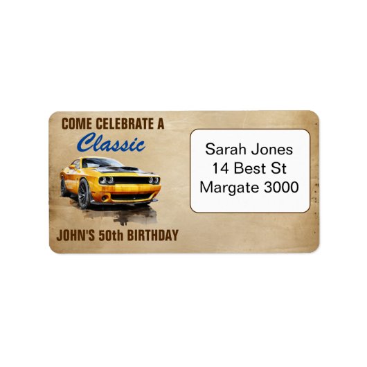 50 verjaardag klassieke gele spier auto etiket (Voorkant)