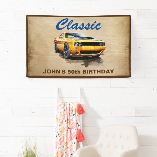 50 Verjaardag Klassieke Spier Auto Verjaardag Spandoek (Insitu)