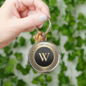 50 Verjaardag Monogram Modern Elegant Zwart Goud Sleutelhanger (Hand)