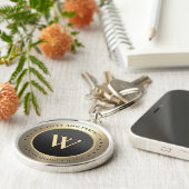 50 Verjaardag Monogram Modern Elegant Zwart Goud Sleutelhanger (Zijkant)