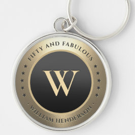 50 Verjaardag Monogram Modern Elegant Zwart Goud Sleutelhanger