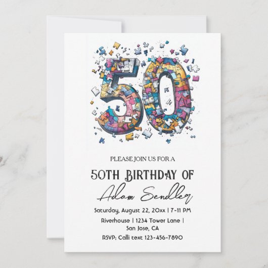 50 verjaardagsfeest I puzzel illustratie Kaart (Voorkant)