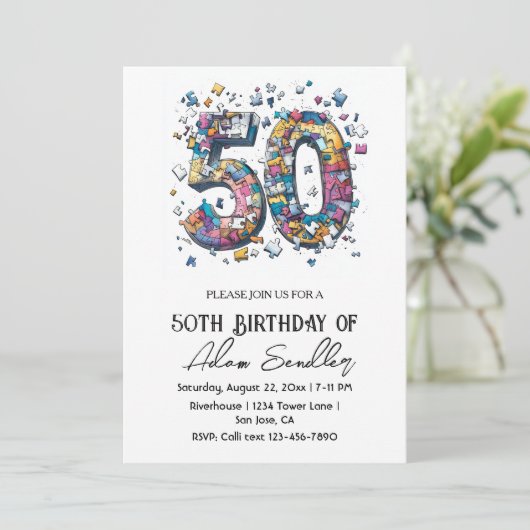 50 verjaardagsfeest I puzzel illustratie Kaart (Staand voorkant)