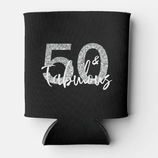 50 Vijftig en Fabulous Verjaardag Zilveren Glitter Blikjeskoeler (Voorkant)
