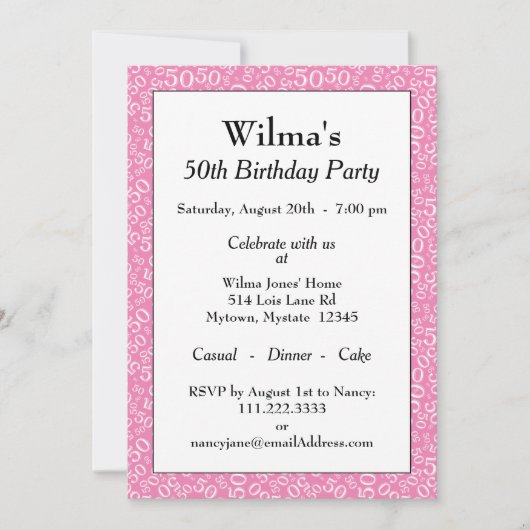 50 Willekeurig Nummer Patroon Roze/Wit 50e Kaart (Voorkant)