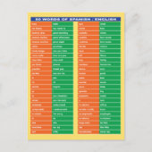50 woorden in het Spaans en het Engels Briefkaart (Voorkant)