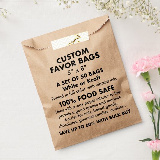 50 x aangepaste gepersonaliseerde Kraft Favor Tass Bedankzakje (Gezegeld)