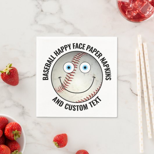 50 x Custom Baseball Party BLUE EYES Happy Face Servet (Insitu)