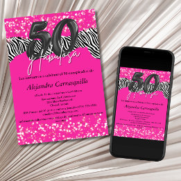 50 y Fabulosa Hot Pink Zebra Spaans 50e verjaardag Kaart