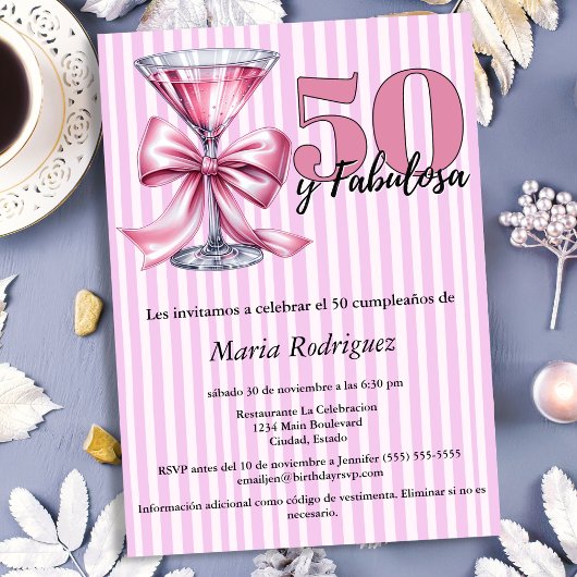 50 y Fabulosa Roze Martini Spaans 50e verjaardag Kaart