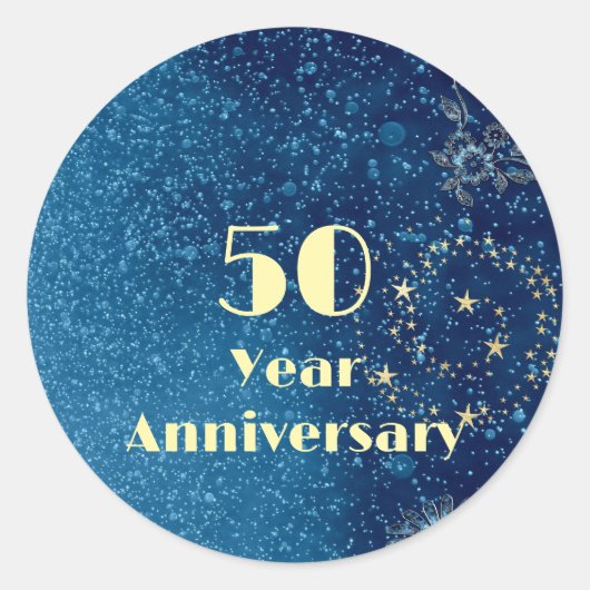 50 Year Anniversary Bond & Seal Sparkling Blue  Ronde Sticker (Voorkant)