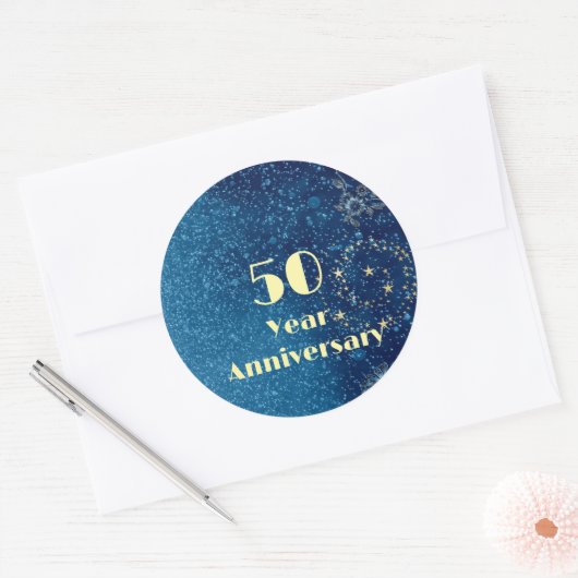 50 Year Anniversary Bond & Seal Sparkling Blue  Ronde Sticker (Envelop)