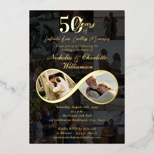 50 Years Love Infinity Photo Collage Jubileum Folie Uitnodiging (Voorkant)