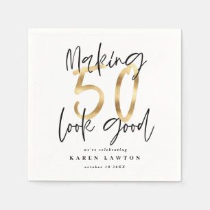 50 ziet er goed uit gouden verjaardagsfeestje servet