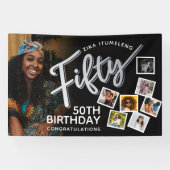 50 zilveren 50ste verjaardag foto's op zwart spandoek (Horizontaal)