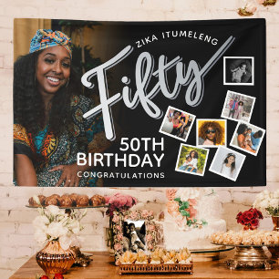 50 zilveren 50ste verjaardag foto's op zwart spandoek