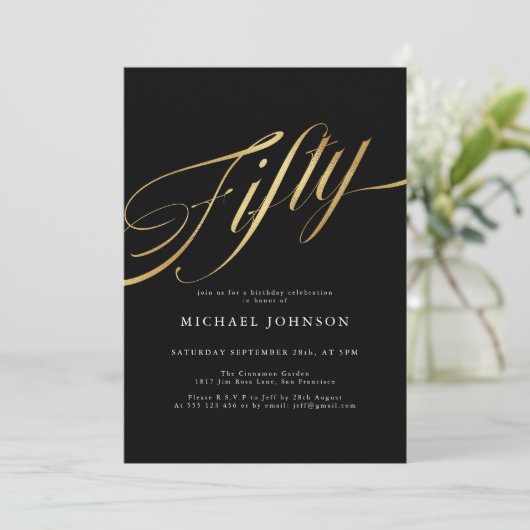 50 zwart en goud moderne 50e verjaardag kaart (Staand voorkant)