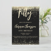 50 zwarte goudglitters 50ste verjaardag kaart (Staand voorkant)