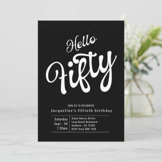 50 zwarte witte moderne 50e verjaardag kaart (Staand voorkant)
