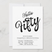 50 zwarte, witte moderne, 50e verjaardag uitnodigi kaart (Voorkant)