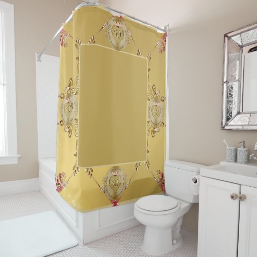 50e/1e Golden Ochre bruiloft Jubileum Douchegordijn (In situ)