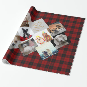 50e 40e 60e FOTO Collage Buffalo Plaid Naam Cadeaupapier