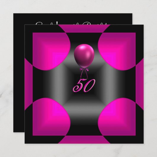 50e 50e Abstract-roze 3 ballon van Birthday Party Kaart (Voorkant / Achterkant)