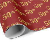 50e (50e) gebeurtenis Red, Faux Gold Cadeaupapier (Rol Hoek)