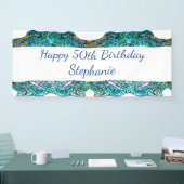 50e 50e Happy Birthday Party Blauw Abstract 2024 Spandoek (Beurs)