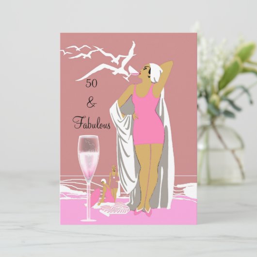 50e 50e verjaardag Retro Diva Pink Art deco Kaart (Staand voorkant)