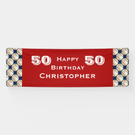 50e, 55e verjaardag Baseball, naam rood Spandoek