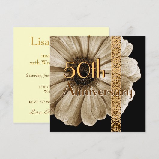 50e - 59e Jubileum Uitnodiging - GOLD Daisy (Voorkant / Achterkant)
