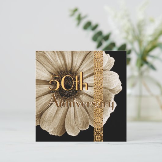 50e - 59e Jubileum Uitnodiging - GOLD Daisy (Staand voorkant)