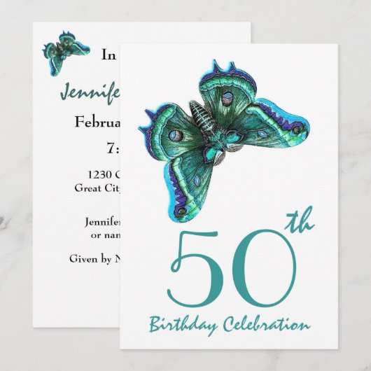 50e - 59e verjaardag van de uitnodiging tot Blauwg (Voorkant / Achterkant)