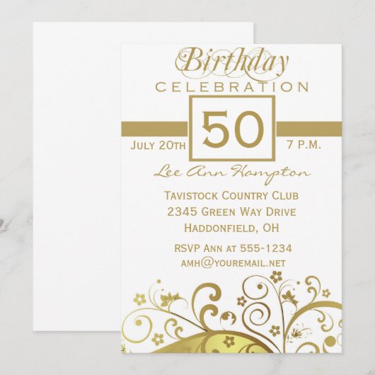 50e - 59e verjaardag van uitnodigingen van de Birt (Voorkant / Achterkant)