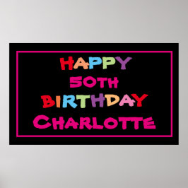 50e Aangepaste naam Modern Cute 50e Birthday Party Poster