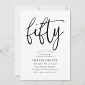 50e B & W Verjaardagsfeest Moderne Script Typograf Kaart (Voorkant)