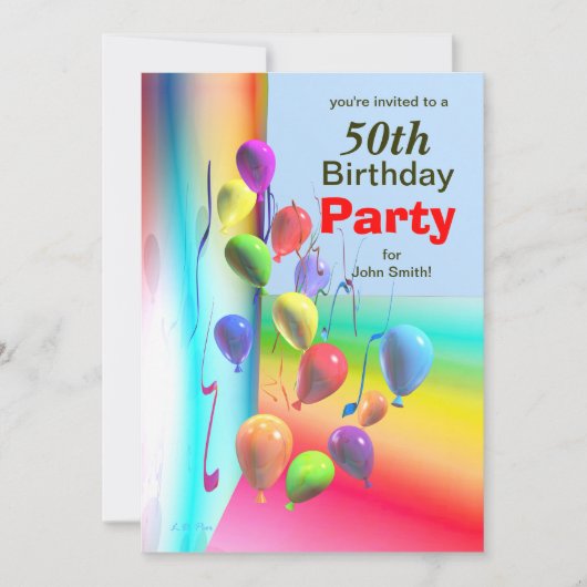 50e ballonmuur van het Birthday-feest Kaart (Voorkant)