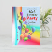 50e ballonmuur van het Birthday-feest Kaart (Staand voorkant)