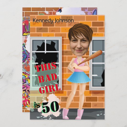 50e bevalling Bad Girl Funny Face Cut-out Kaart (Voorkant / Achterkant)