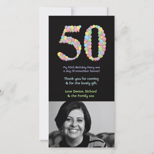 50e Birthday-ballonnen Hartelijk dank voor uw foto Bedankkaart (Voorkant)