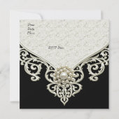 50e Birthday Black White Cream Pearl jewel Kaart (Achterkant)