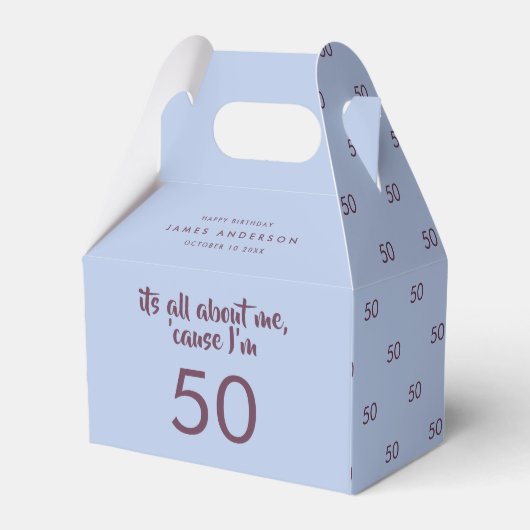 50e Birthday blue elegant modern Favor Box Bedankdoosjes (Voorkant Zijde)