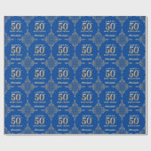 50e Birthday Blue en Gold Glitter Lijst Cadeaupapier (Vlak)