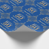 50e Birthday Blue en Gold Glitter Lijst Cadeaupapier (Hoek)